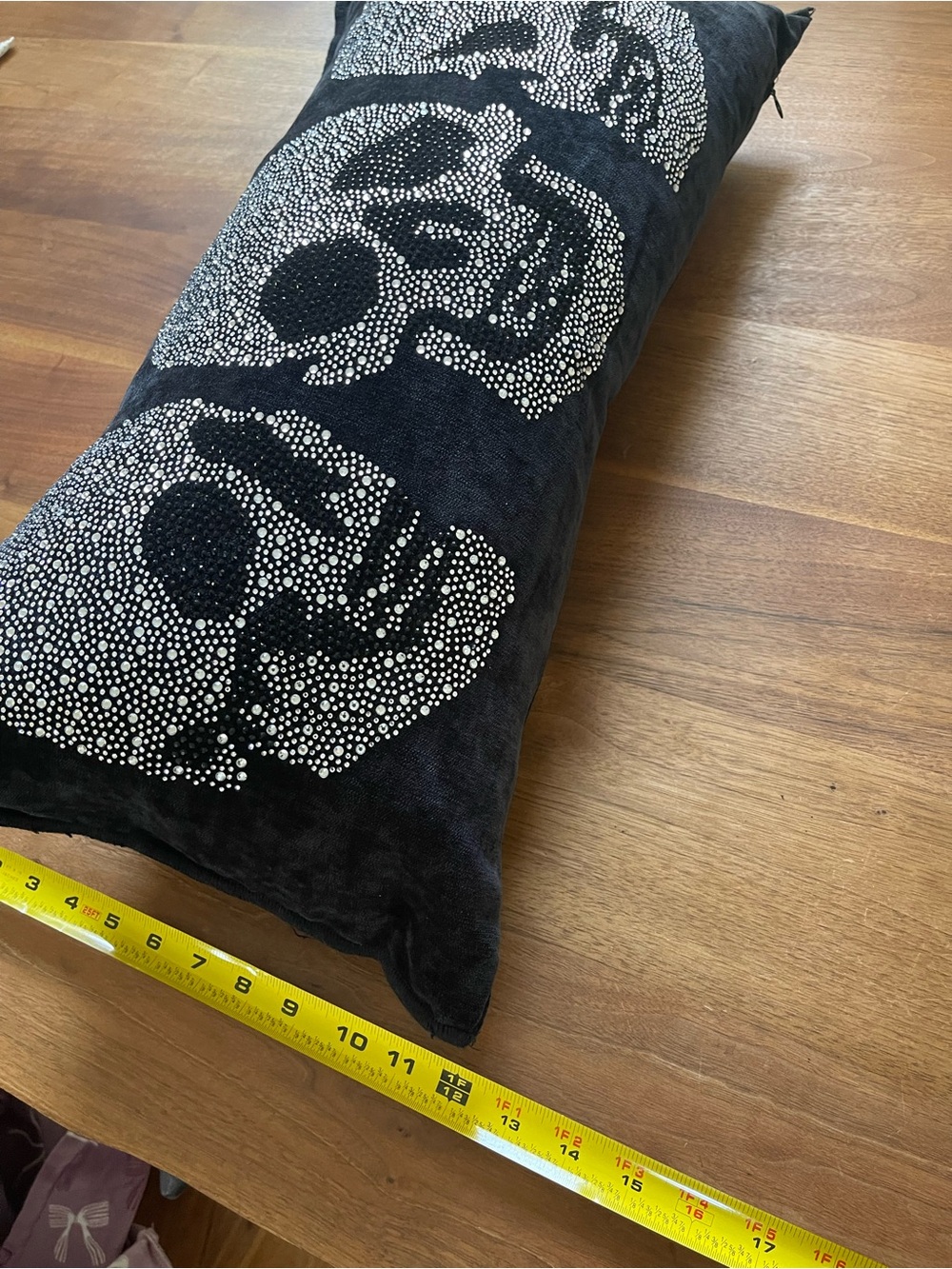 Magaschoni Black Skull silver rhinestone Throw Pillow - Home Holiday - Picture 4 of 9